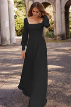 Square Neckline A Line Long Sleeve Wedding Dress For Elegant Bridal