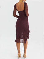 Weinrotes Midikleid mit Rüschen 
