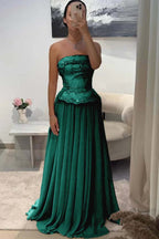 Chic Strapless Sleeveless Long Pleated Beaded Custom Prom Dress