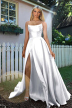 Strapless Sleeveless A Line Long Prom Dress Pleated Split