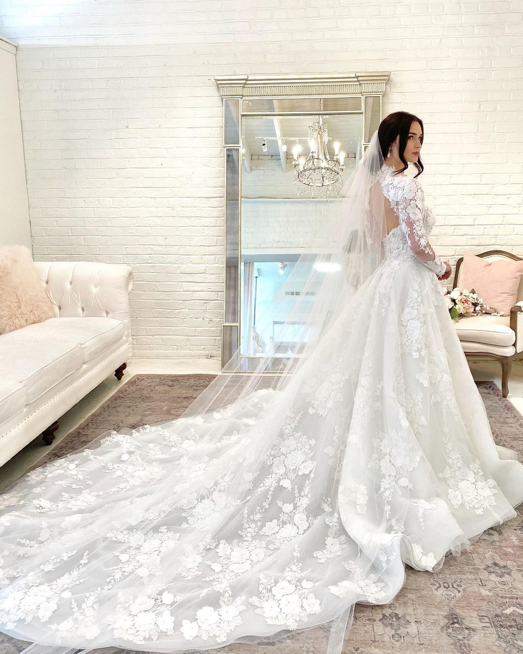 Vintage Open Back Long A Line High Neck Wedding Dress With Lace Sleeves