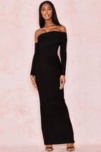 Elegante Abito da Sera Maxi Bandeau Spalla Scoperta con Spacco Posteriore - Nero