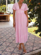 Abito con Maniche a Sbuffo, Scollo a V e Orlo Lungo Oversize
