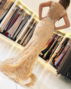 Bmbridal V-Neck Sleeveless Mermaid Evening Dress Lace Appliques