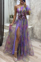 Elegantes Abendkleid mit allmählich wechselndem Schlitz und schrägem Kragen (5 Farben) 