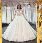 Elegant Long Sleeve Wedding Dress With Lace Appliques And High Neck