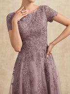 A-line Scoop Tea-Length Tulle Lace Mother of the Bride Dress