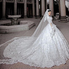 Elegant Beads Long Sleeve Princess Wedding Dress With Tulle And Appliques