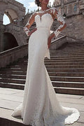 Mermaid Lace Wedding Dress With Long Sleeves For Modern Elegant Bride