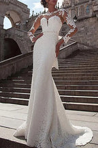 Mermaid Lace Wedding Dress With Long Sleeves For Modern Elegant Bride