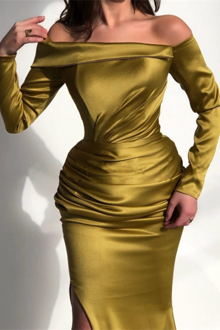 Ravissante robe de bal vert sauge avec manches fendues fluides