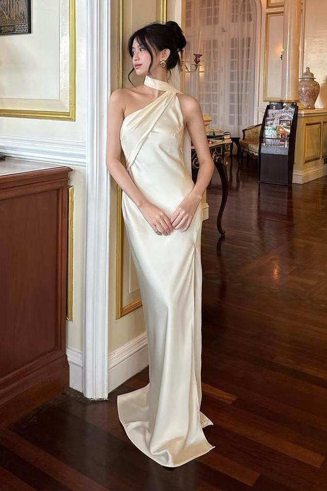 Halter Sleeveless Backless Long Mermaid Prom Dress With Pleated Skirt