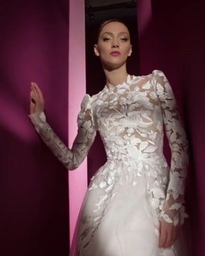 Elegant Floor Length A Line Wedding Dress With Appliques High Neck