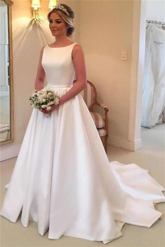 Chic Sleeveless Satin Princess Wedding Dress With Open Back