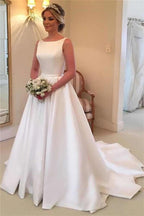 Chic Sleeveless Satin Princess Wedding Dress With Open Back