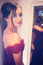 Robe de bal sirène rouge éclatante à épaules dénudées