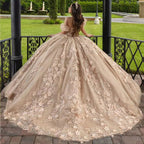 Champagne Beaded Ball Gown Detachable Sleeves Quinceanera Dress 2026