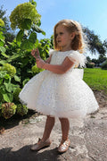 Lovely Sequins Cap Sleeve Flower Girl Dress Beading Lace Feather Embellishments