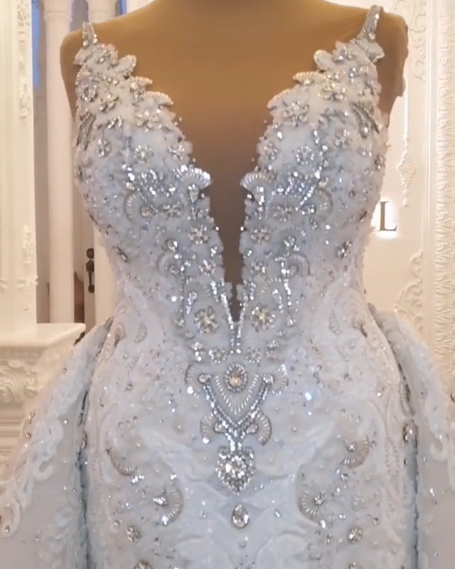 Spaghetti Straps Sweetheart A Line Backless Wedding Dress With Appliques Lace