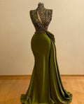 BMbridal High Neck Mermaid Prom Dress Sequins With Ruffle