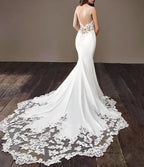 Bmbridal Lace Spaghetti Strap Mermaid Wedding Dress Sleeveless V Neck