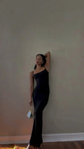 Black Mermaid Spaghetti Straps Long Prom Dress Elegant Black Evening Dress Y444