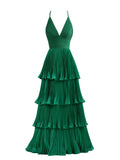 A-Line Tiered Floor Length Chiffon Bridesmaid Dress