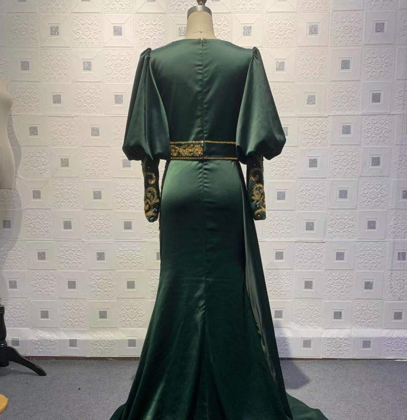 Dark Green Long Evening Dresses | Prom dresses with sleeves