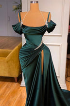 Dark Green Long Off-the-Shoulder Mermaid Prom Dress with Slit