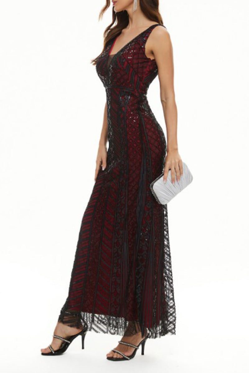 Sexy Formal Patchwork V Neck Vestidos de noite