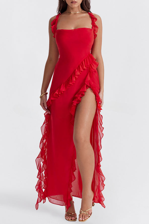 Robe longue légère ultra-séduisante à fente haute et volants