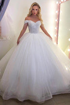 Pretty Princess Off The Shoulder Long Wedding Dress With Tulle