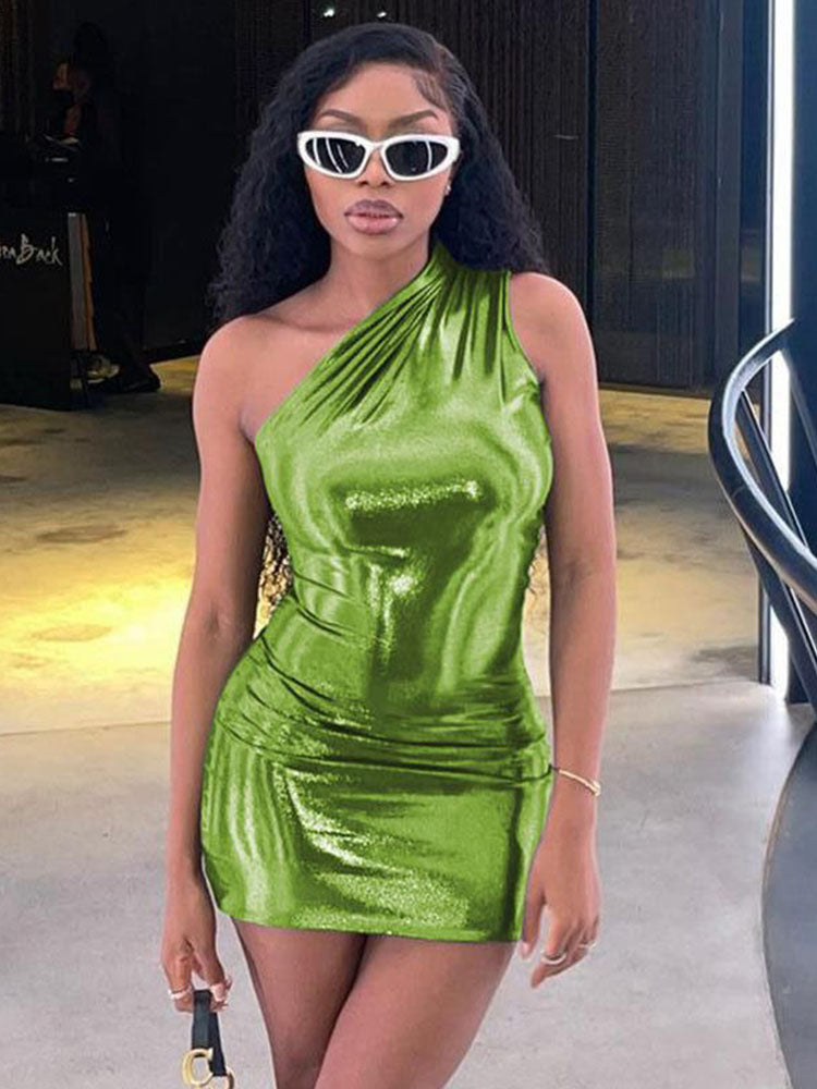 Vestido de Baile Mini Drapeado Sem Alças em Pele Sintética para Mulher, Ombro a Descoberto, Coleção Verão/Outono 2024, Elegante, Estilo Y2K, Para Festas Noturnas e Clubes