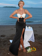 Abito da donna TARUXY con spacchi laterali, elegante, slim, con fiocco e spacco, senza schienale, sexy, per spiaggia, compleanno o serata