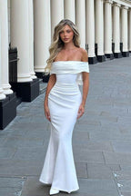 Sleeveless Off Shoulder Long Mermaid Prom Dress Pleated Custom Color 70 Colors