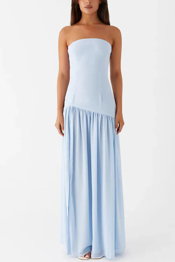 Robe longue patchwork Eden en mousseline semi-transparente sans bretelles