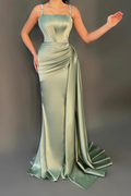 Custom Color Spaghetti Strap Sleeveless Long Mermaid Prom Dress Pleated Beading