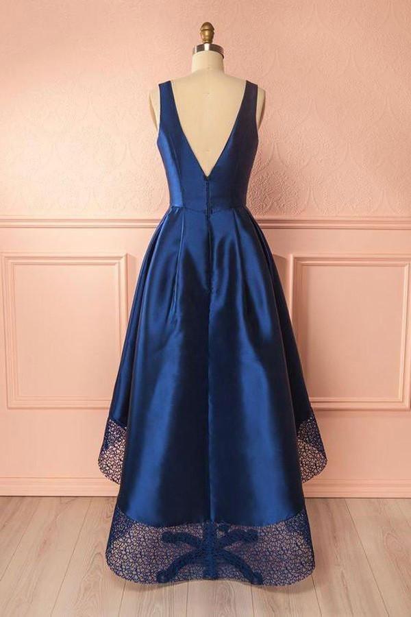 Vestidos de Cetim com Renda para Baile de Finalistas, Decote em V Profundo, Comprimento Assimétrico, Vestidos para Damas de Honra