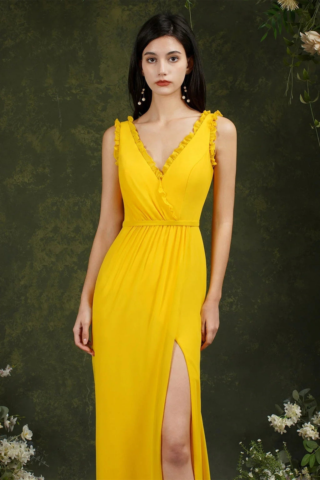 Deep V neck Sleeveless Split Front Floor-Length Prom dress
