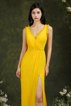 Deep V neck Sleeveless Split Front Floor-Length Prom dress