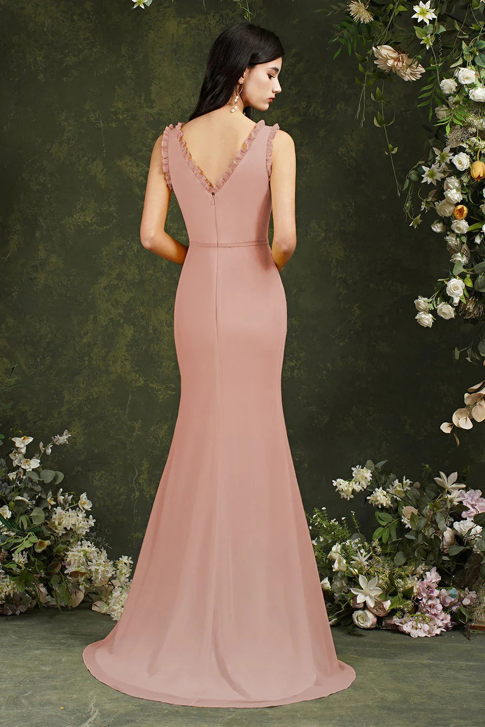 Deep V neck Sleeveless Split Front Floor-Length Prom dress