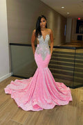 Vestido de Baile de Comprimento até ao Chão, Sem Mangas, Estilo Sereia, com Lantejoulas e Folhos