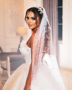 Robe de mariée longue au sol, sans manches, en ligne A, ornée de sequins et de perles, style princesse deluxe