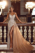 Designer A-Linie Brautkleider mit hohem Schlitz und Spitze