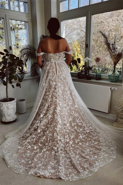 Designer A-Linie Off-the-Shoulder Ärmellose Brautkleider mit Spitze