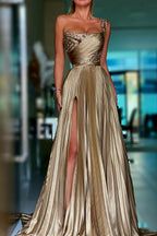 Vestido de fiesta de diseñador con lentejuelas, corte A, un hombro y abertura