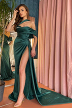 Robes de bal longues vert foncé en ligne A avec fente, style créateur