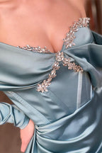 Designer Off-the-shoulder Long Sleeves Glitter Mermaid Prom Dress With Glitter