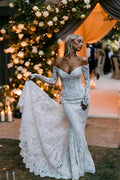 Designer Off-the-Shoulder Long Sleeves Mermaid Brautkleider mit Spitze