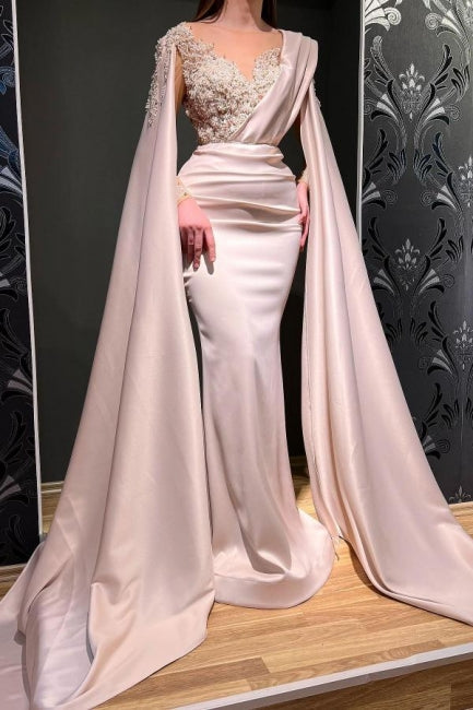 Vestidos de noite vermelhos compridos de renda com decote em V e mangas, estilo sereia, de designer